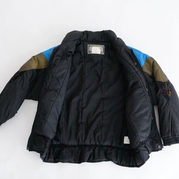 Vintage 90's ISPO Blue & Black Patchwork Funky Puffer Zip Up Winter Jacket S - Picture 14 of 15